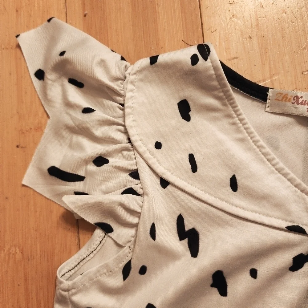 Cruella DeVil Hi-Low Dress Halloween Costume Cosplay Black White Girl's 6-7 EUC - Picture 5 of 15